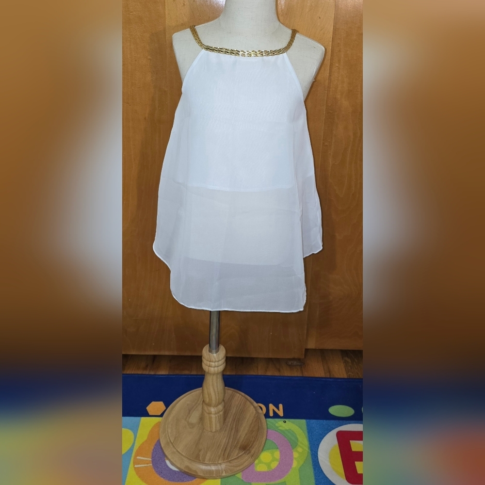 Girls SZ 2 White TOP w/ Gold Braided Neckline Sleeveless / NEW - Picture 5 of 10